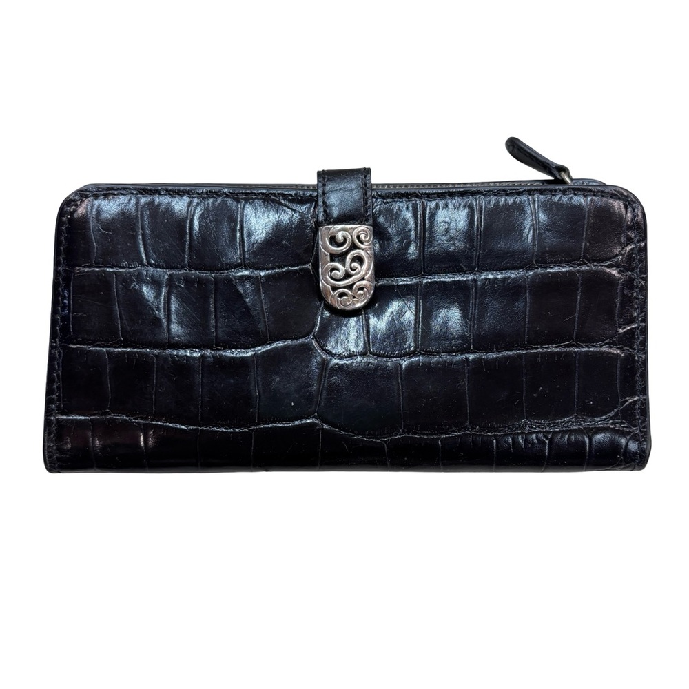 Brighton Mingle Large Leather Black Croc Embossed Wallet
